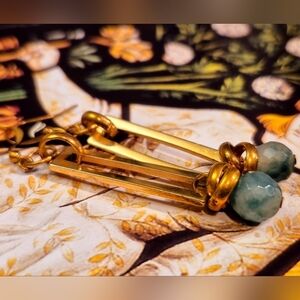 Gold Rectangular Earrings With Semiprecious Stones